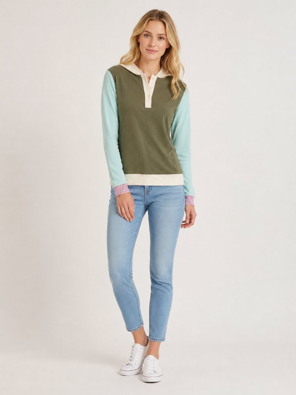 2/$30 Lands' End Serious Sweats Colorblock Hoodie Henley Sweatshirt #A4267